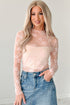 Sheer Floral Lace Mesh Mock Neck Elegant Long Sleeve Fitted Top